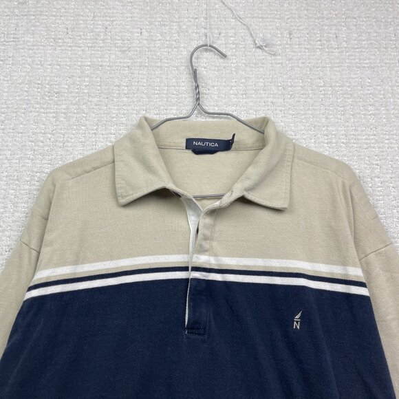 Nautica Blue Sail XL Mens Striped Long Sleeve Rugby Polo Shirt Color Block - Picture 2 of 12